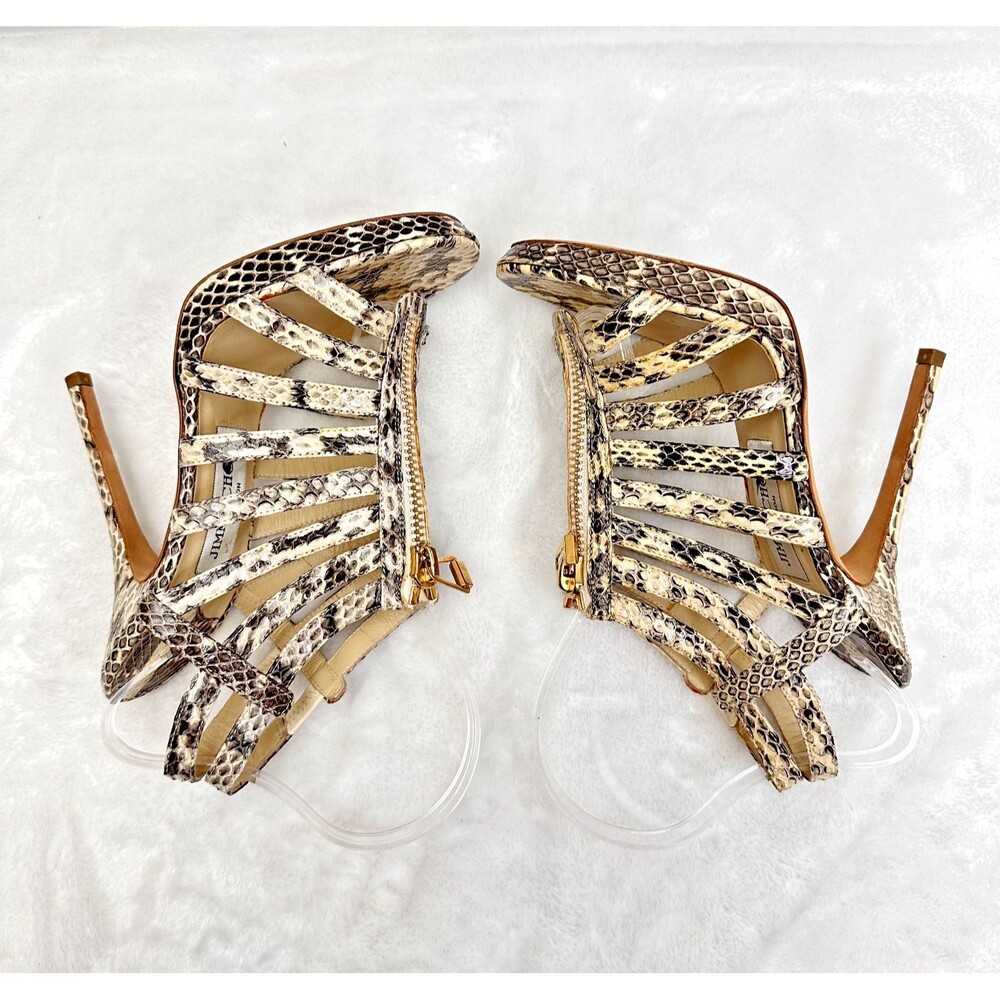 Jimmy Choo Women's Snakeskin Heels Strappy Sandals Front Gold Zip Python SZ 37 - Picture 9 of 14